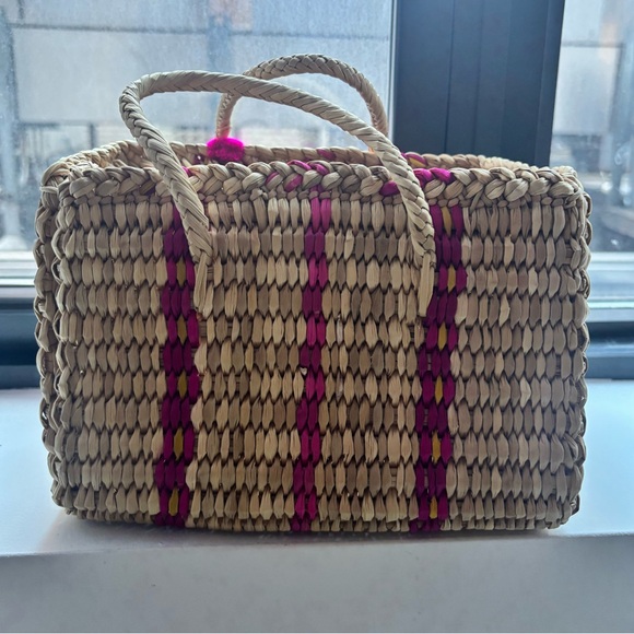 NANNACAY Maldives Baby Pompom Embellished
Woven Raffia Tote Handle Basket Bag - Picture 6 of 9